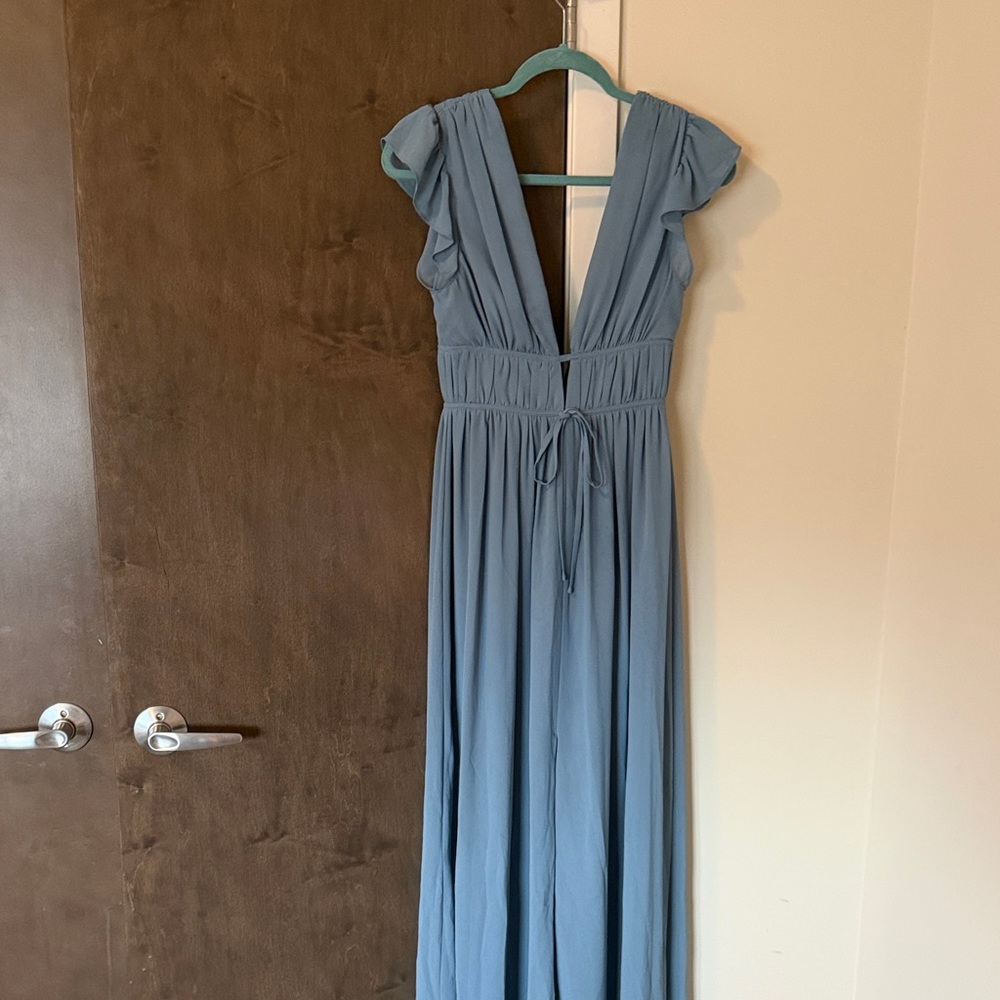 Lulu's Sky Blue Maxi Dress with Flutter Sleeves